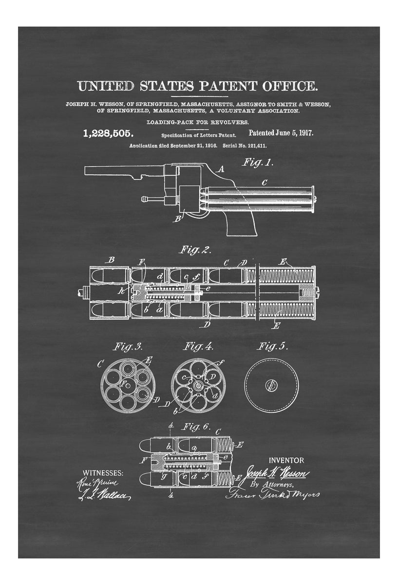 1917 Smith and Wesson Revolver Patent - Gun Patent, Patent Print, Gun – mypatentprints