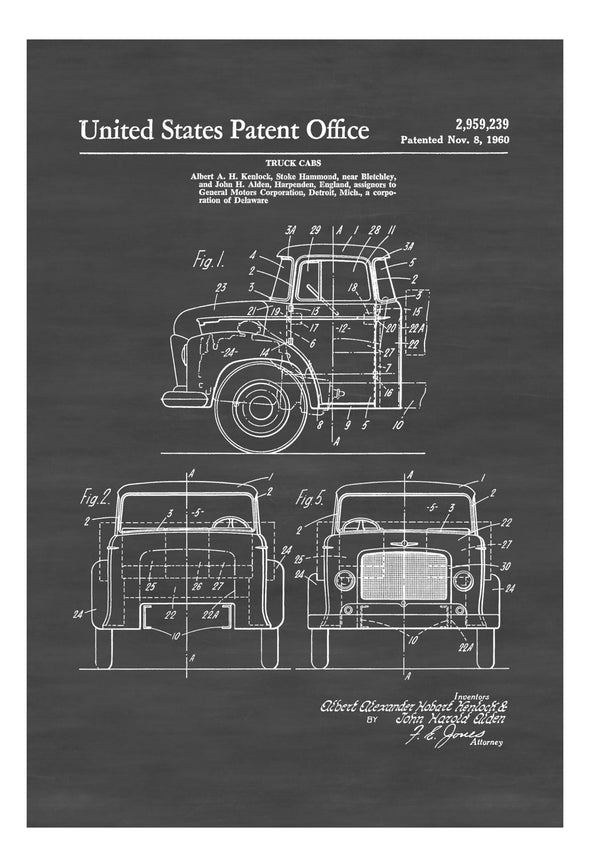 1960 Truck Cab Patent Print, Wall Decor, Truck Decor, Truck Art, GM Truck Patent, Truck Patent, Trucker Gift, Truck Drawing, Truck Blueprint Art Prints mypatentprints 