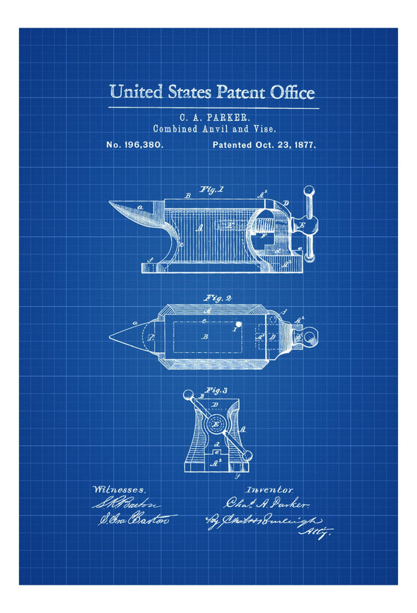 Anvil Patent 1877 - Patent Print, Blacksmith Anvil, Vise Patent, Garage Decor, Workshop Decor, Vintage Tools, Wall Decor