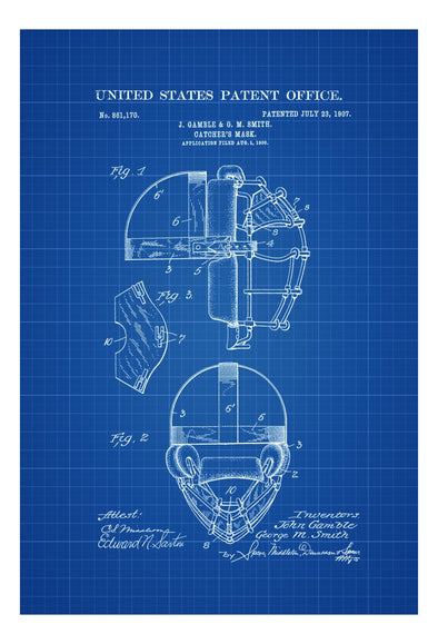 Baseball Catcher&#39;s Mask Patent - Patent Print, Wall Decor, Baseball Art, Baseball Patent, Baseball Gift, Catcher Mask