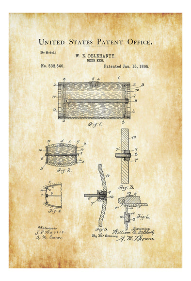 Beer Keg Patent 1895 - Patent Print, Wall Decor, Bar Decor, Beer Patent, Beer Poster, Beer Lover Gift, Brewing Patent, Beer Art Art Prints mypatentprints 10X15 Parchment 
