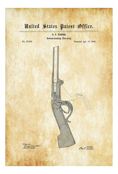 Breech Loading Firearm Patent - Patent Print, Wall Decor, Gun Art, Firearm Art, Breech Loading Rifle, Rifle Patent, Breechloader Patent Art Prints mypatentprints 10X15 Parchment 