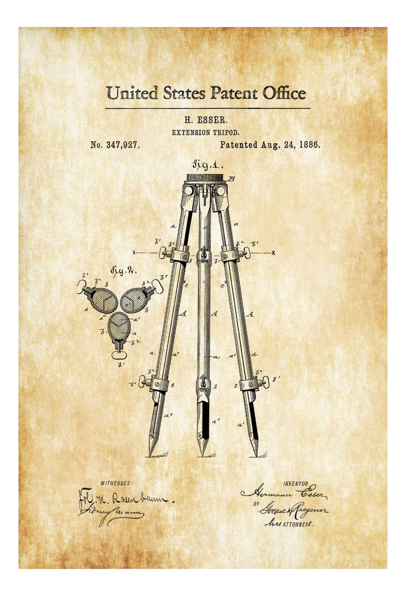 Camera Tripod Patent 1886 - Patent Print, Photography Art