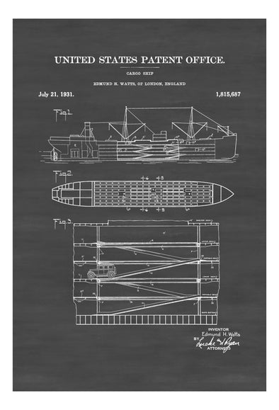 Cargo Ship Patent - Patent Print, Vintage Nautical, Shipyard Art, Sailor Gift, Sailing Decor, Nautical Decor, Ship Decor, Boating Decor Art Prints mypatentprints 5X7 Blueprint 