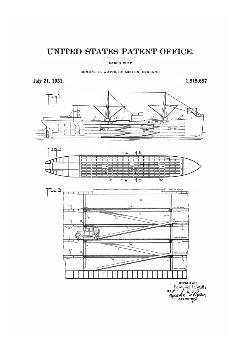 Cargo Ship Patent - Patent Print, Vintage Nautical, Shipyard Art, Sailor  Gift, Sailing Decor, Nautical Decor, Ship Decor, Boating Decor