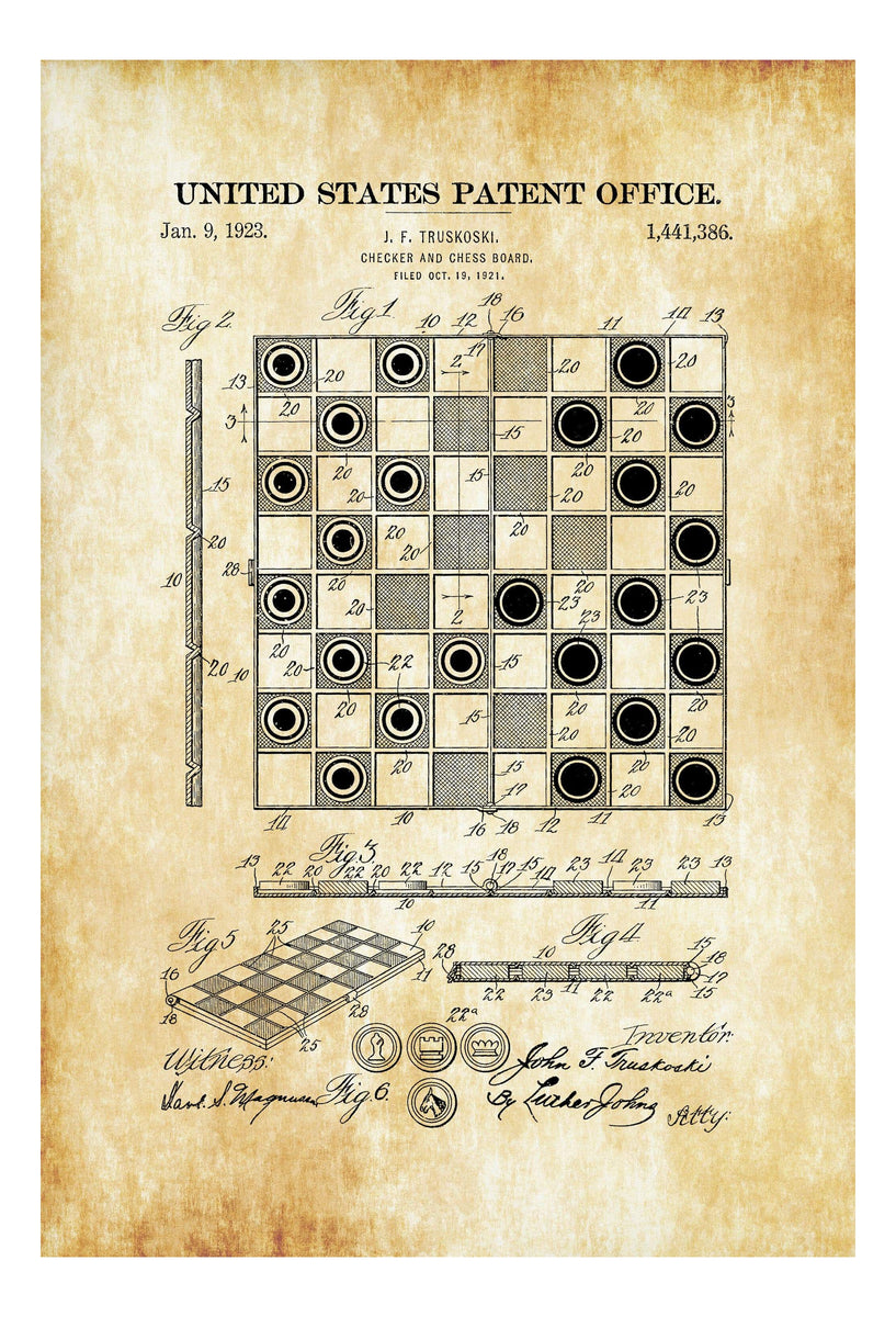 Checker and Chess Board Patent Print - Game Room Decor, Game