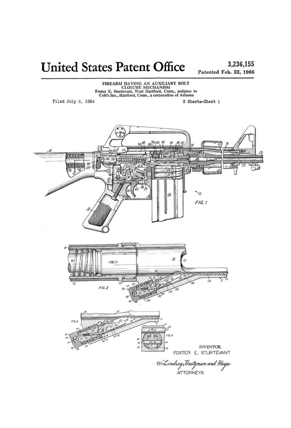Colt Automatic Rifle Patent - Patent Print, Wall Decor, Gun Art, Firearm Art, Colt Patent, Colt Firearm, Cold Poster, AR-15