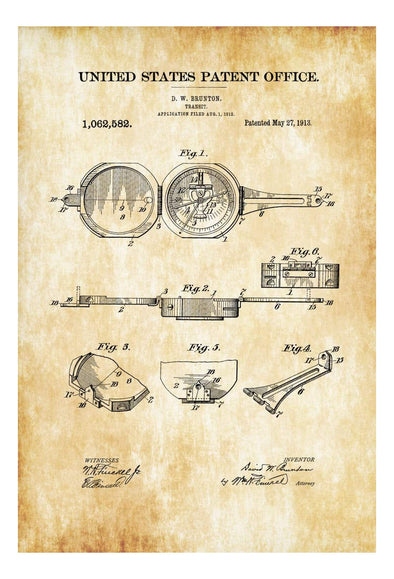 Compass Transit Patent 1913 - Patent Print, Living Room Decor, Vintage Instruments, Orienteering, Compass Wall Art, Boy Scout Compass
