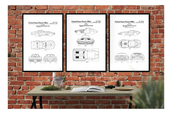 Corvette Patent Collection of 3 Patent Prints - Automobile Wall Decor, Vintage Automobile Art, Corvette Blueprints, Vintage Corvette Posters Art Prints mypatentprints 