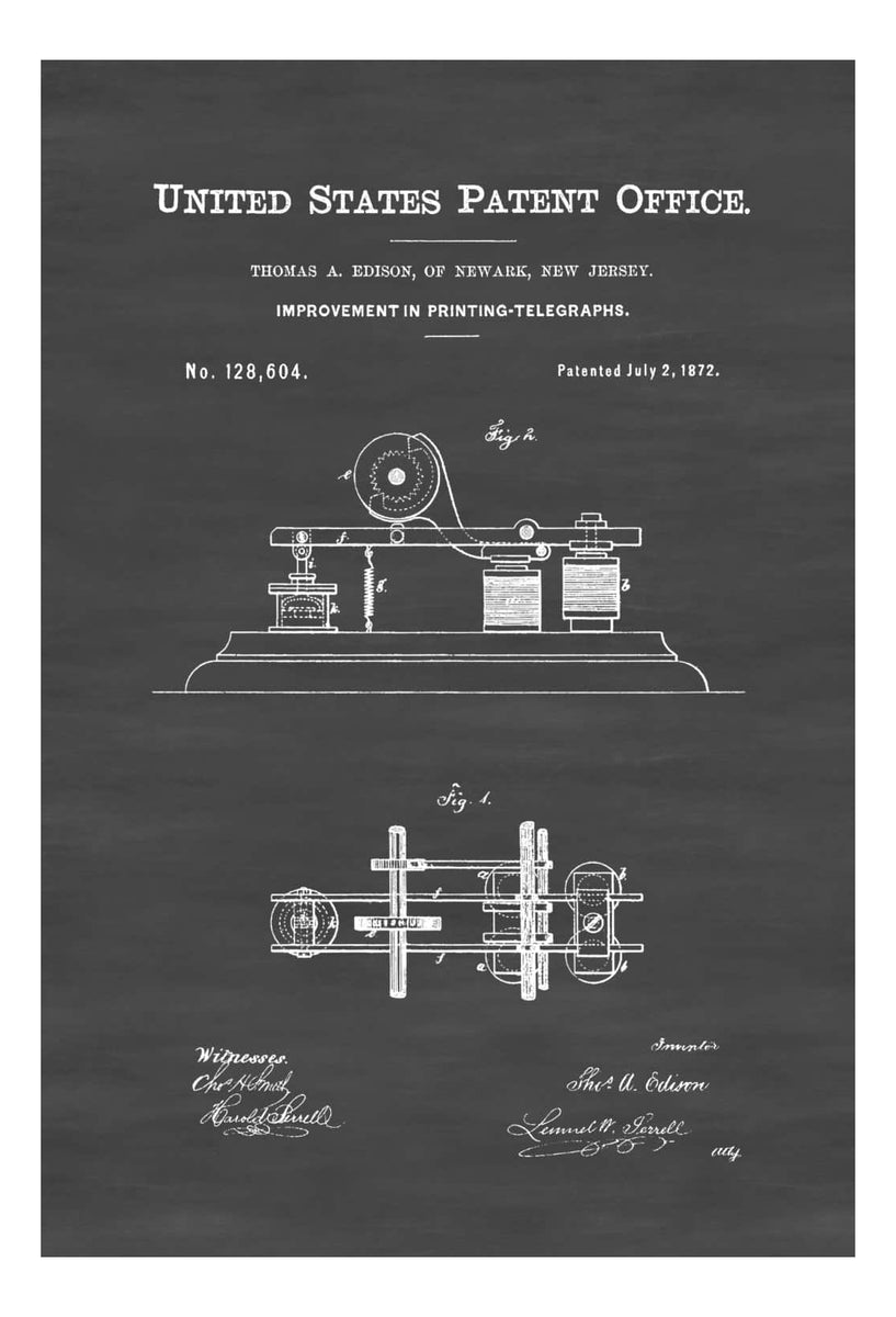 Edison Telegraph Patent 1872 Patent Prints Telegraph Poster Office