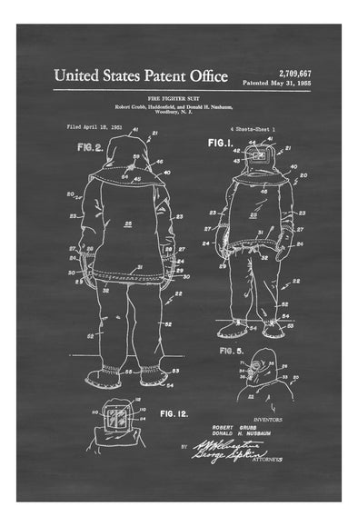 Firefighter Suit Patent - Patent Print, Wall Decor, Patent Decor, Fireman Gift, Firehouse Decor, Firefighter, Fireman