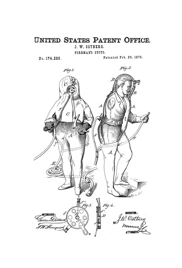 Fireman&#39;s Suit Patent - Patent Print, Wall Decor, Patent Decor, Fireman Gift, Firehouse Decor, Firefighter, Fireman