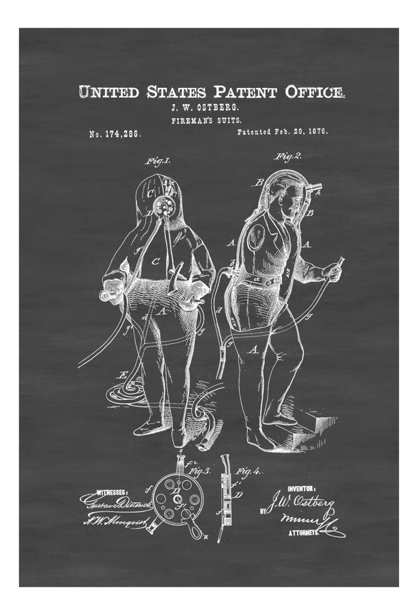 Fireman&#39;s Suit Patent - Patent Print, Wall Decor, Patent Decor, Fireman Gift, Firehouse Decor, Firefighter, Fireman