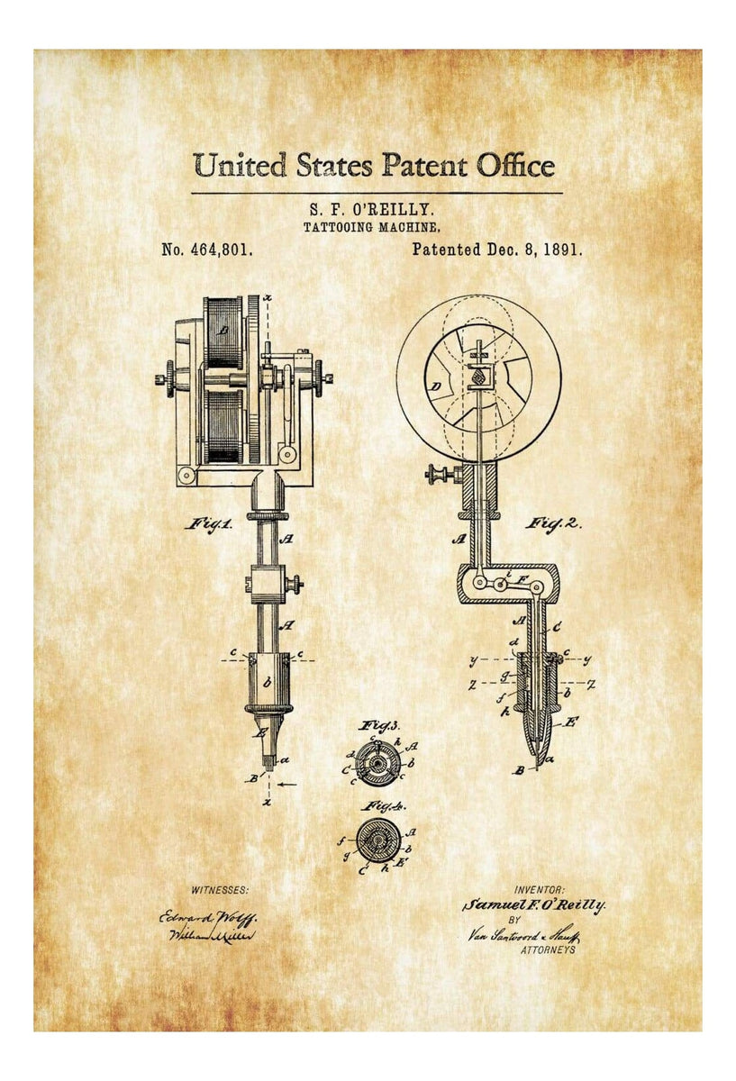 First Tattoo Machine Patent 1891 Tattoo Gun Patent, Tattooing, Tatto