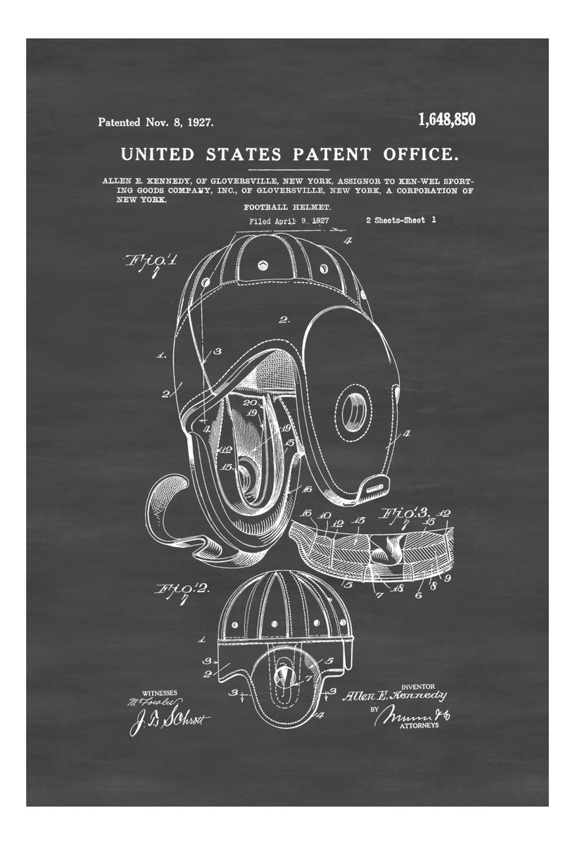 Football Helmet Patent - Patent Print, Wall Decor, Football Art, Sports Art, Football Fan, Football Helmet Blueprint
