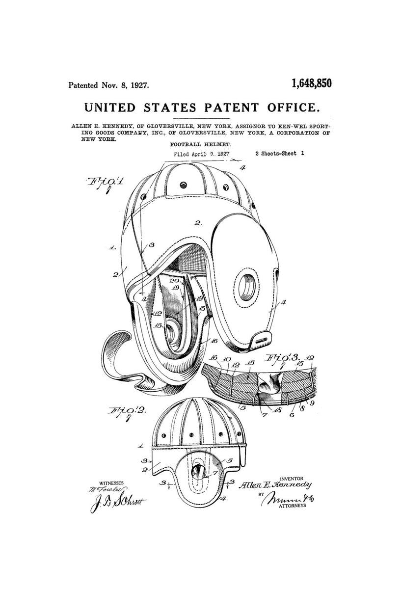 Football Helmet Patent - Patent Print, Wall Decor, Football Art, Sports Art, Football Fan, Football Helmet Blueprint