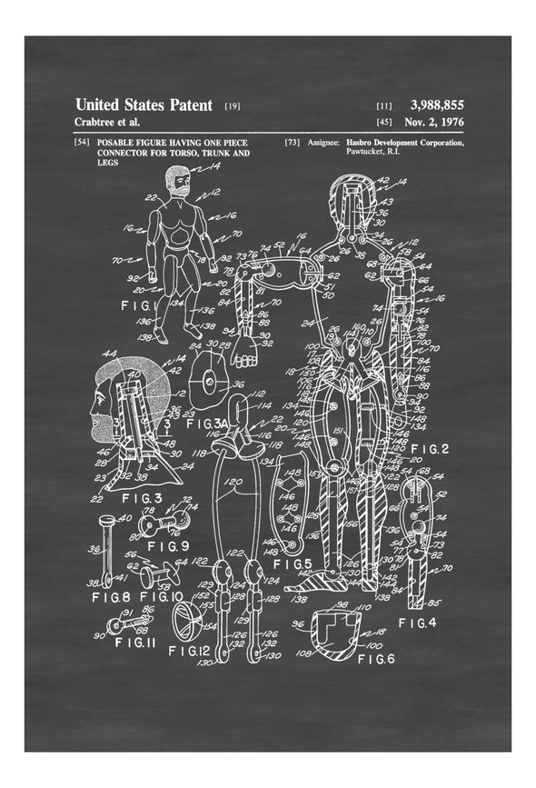 G.I. Action Figure Patent Poster - Vintage Toys, Retro Toys, Boys Room Wall Decor, Hasbro, G.I. Joe Patent, Toy Patent,