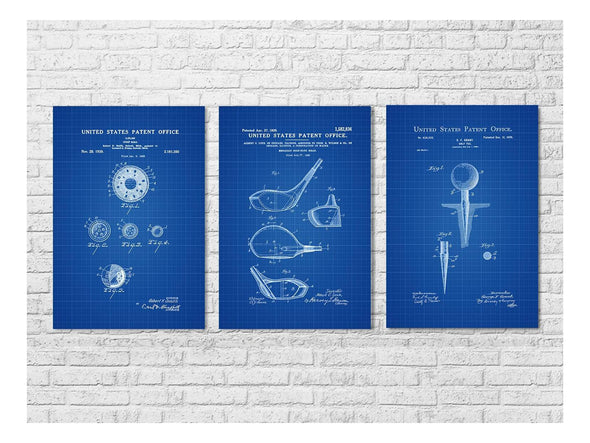 Golf Patent Collection of 3 - Patent Prints, Golf Art, Golfer Gift, Golfing Print, Golf Players, Vintage Golf, Gift for Golfer, Golf ball
