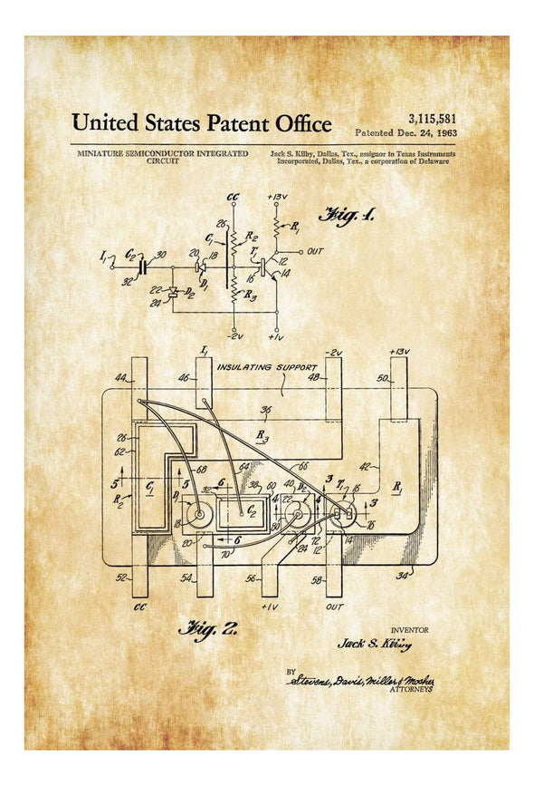 Integrated Circuit Patent 1963 - Patent Prints, Computer Decor, Vintage Computer, Geek Gift, Technology Patent