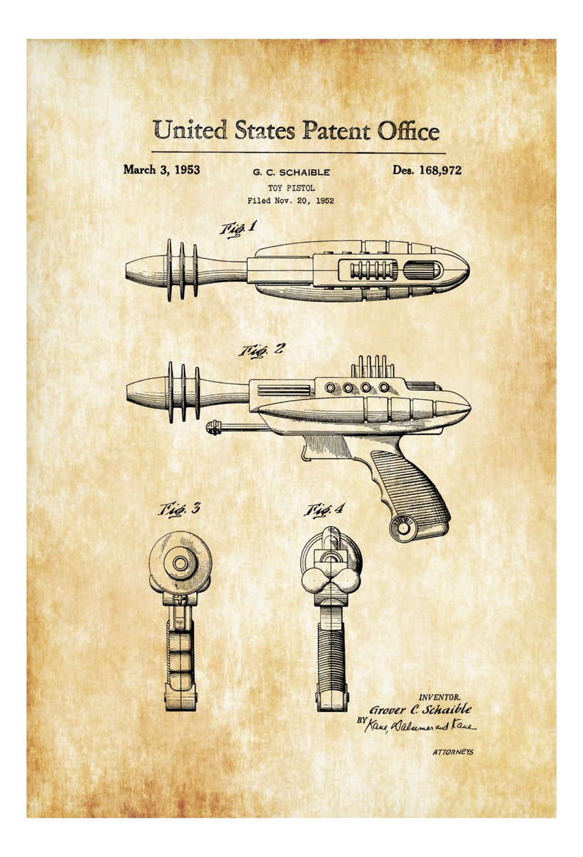 Laser Gun Toy Patent 1953 - Patent Print, Retro Toys