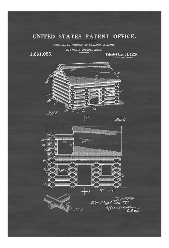 Lincoln Logs Toy Patent - Patent Print, Game Room Decor, Lincoln Logs Patent, Kids Room Art, Game Room Art, Vintage Toy, Old Toys Art Prints mypatentprints 