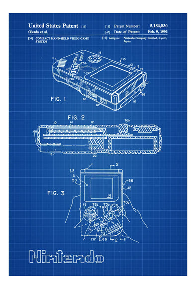 Nintendo Game Boy Patent - Patent Print, Wall Decor, Nintendo Art, Nintendo Poster, Game Boy Poster