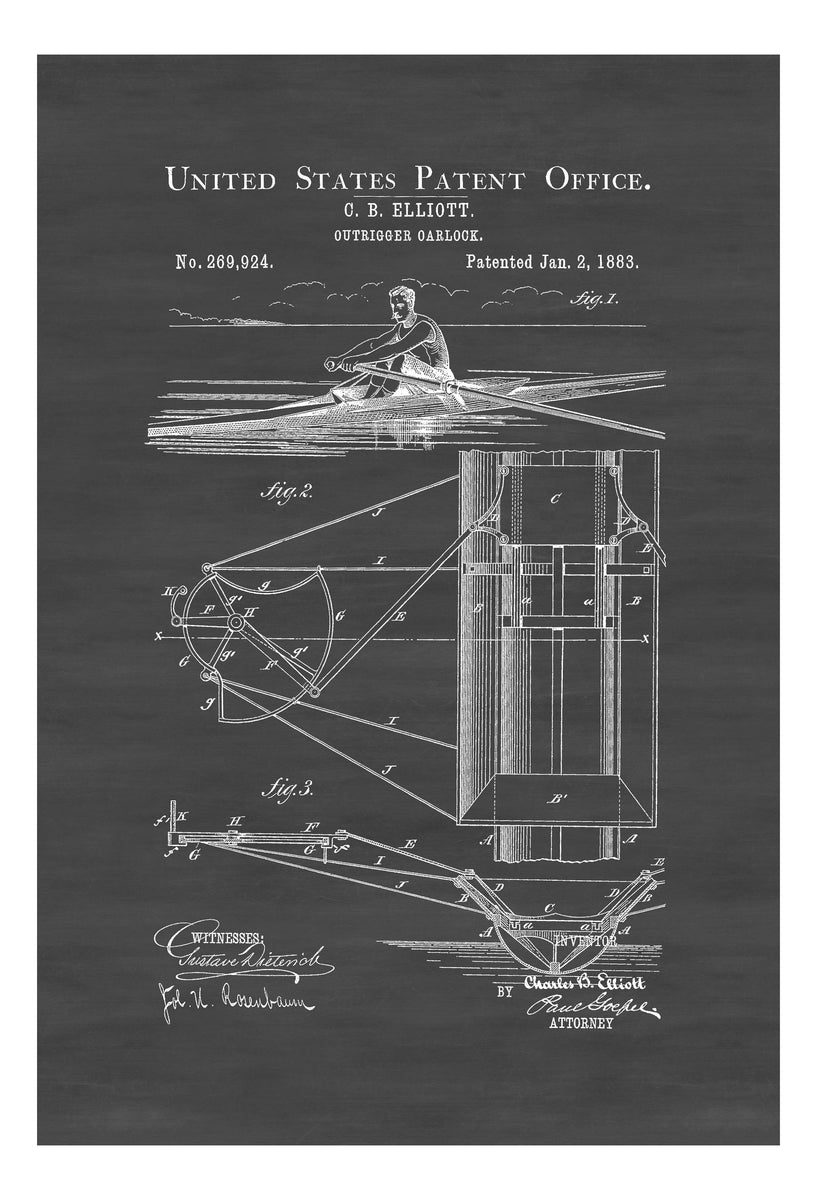 Outrigger Oarlock Patent Vintage Boat, Boat Decor. Boat Blueprint, N