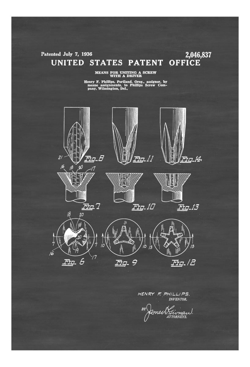 Phillips Screwdriver Patent - Patent Print, Wall Decor Phillips Screwdriver Patent - Patent Print, Wall Decor