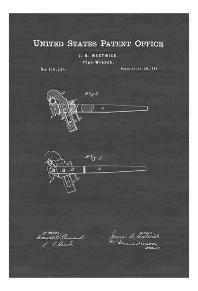 Pipe Wrench Patent 1875 - Patent Print, Vintage Tools, Mechanic Gift, Plumber Gift, Garage Decor, Workshop Decor, Plumbing Decor Art Prints mypatentprints 10X15 Parchment 