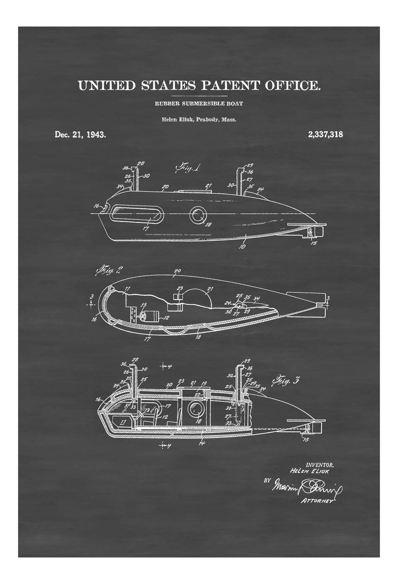 Rubber Submarine Patent Print - Vintage Submarine, Submarine Blueprint ...
