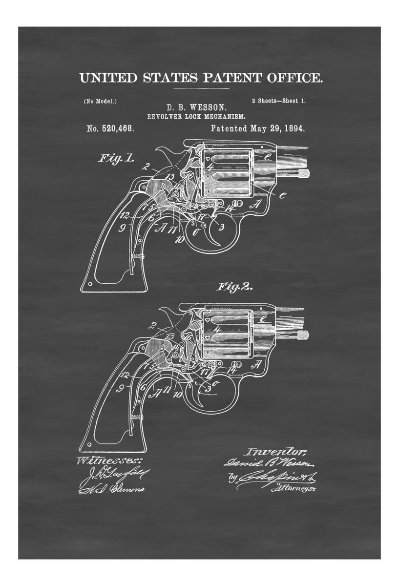 Smith and Wesson Revolver Patent 1894 - Patent Print, Gun Art, Firearm – mypatentprints