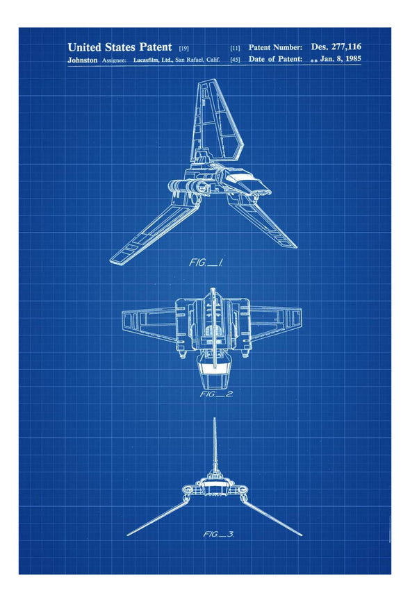 Star Wars Shuttle Patent Poster - Patent Print, Wall Decor, Lambda Class T-4a Shuttle, Imperial Shuttle. Star Wars Art, Star Wars Gift