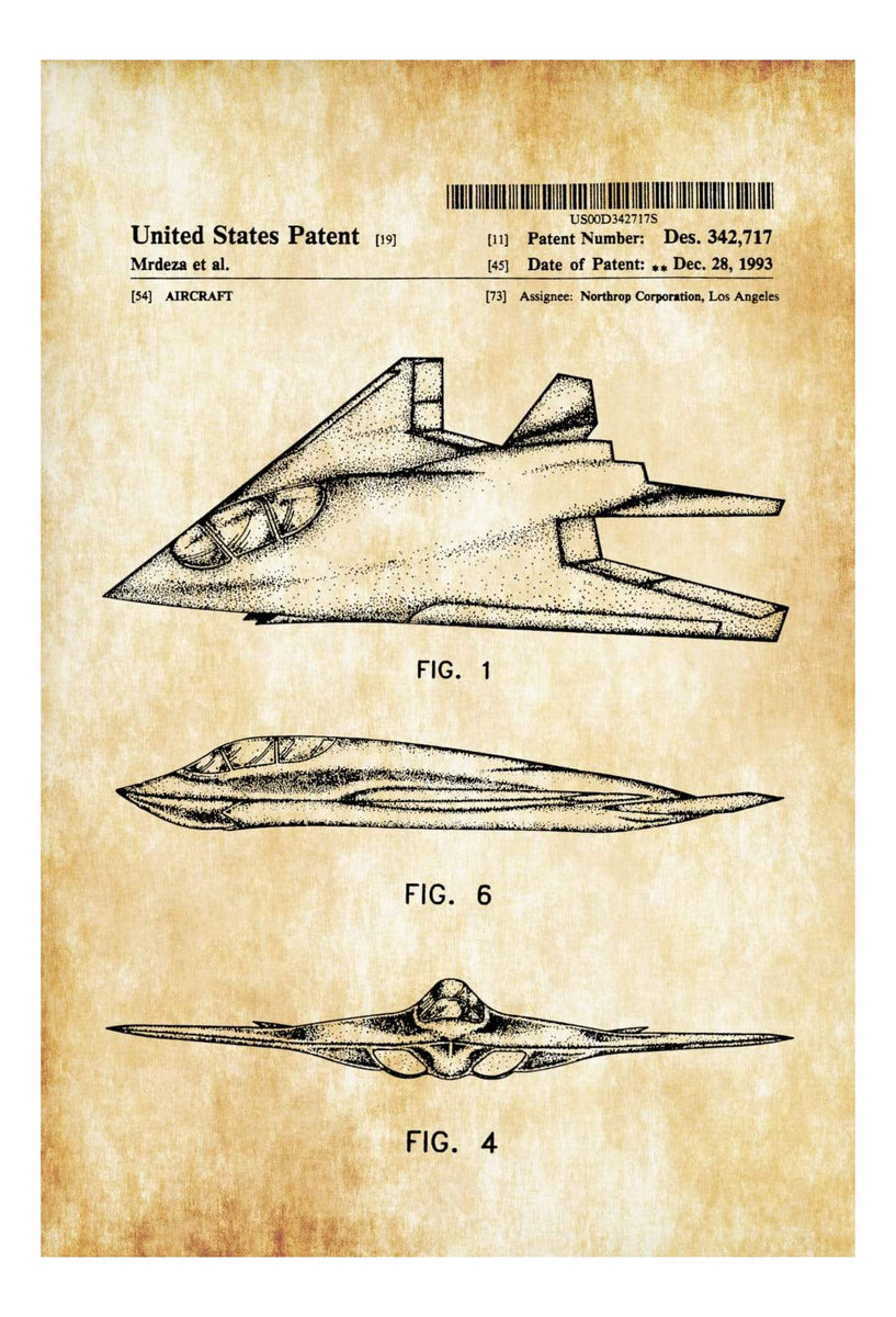 Stealth Aircraft Patent - Airplane Blueprint, Aviation Art