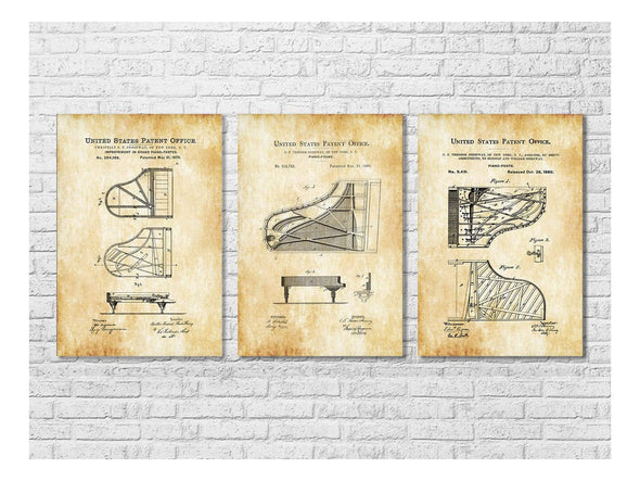 Steinway Piano Patent Collection of 3 - Patent Print, Wall Decor, Music Poster, Steinway Patent, Piano Patent, Grand Piano Patent