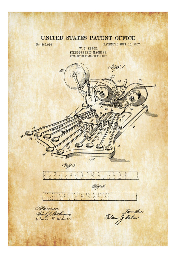 Stenographic Machine Patent - Law Firm Decor, Lawyer Gift, Court Reporter Gift, Patent Print, Wall Decor, Law, Patent Print, Office Decor
