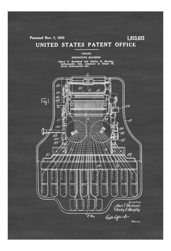 Stenotype Machine Patent - Law Firm Decor, Lawyer Gift, Court Reporter Gift, Patent Print, Wall Decor, Law, Patent Print