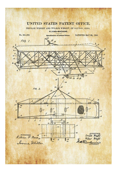 Wright Brothers Airplane Patent - Vintage Aviation Art, Airplane Art, Airplane Blueprint, Pilot Gift, Aircraft Decor, Airplane Poster Art Prints mypatentprints 10X15 Parchment 