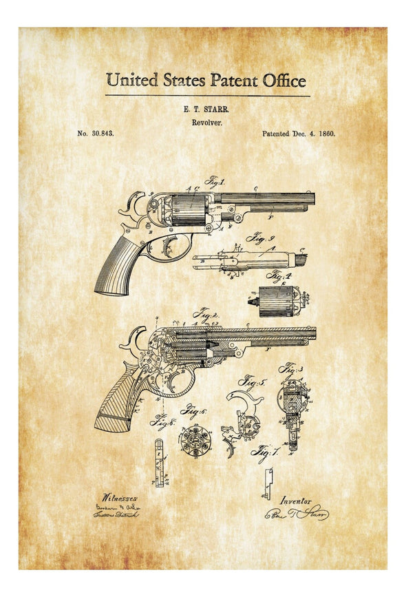 1860 Starr Revolver Patent - Patent Print, Wall Decor, Gun Art, Firearm Art, Western Art, Gun Patent mws_apo_generated mypatentprints Parchment #MWS Options 4270713318 