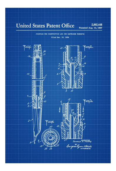 1957 Fountain Pen Patent - Patent Print, Wall Decor, Office Decor, Vintage Pen, Old Pen, Writer Gift, Writing Instrument mws_apo_generated mypatentprints 