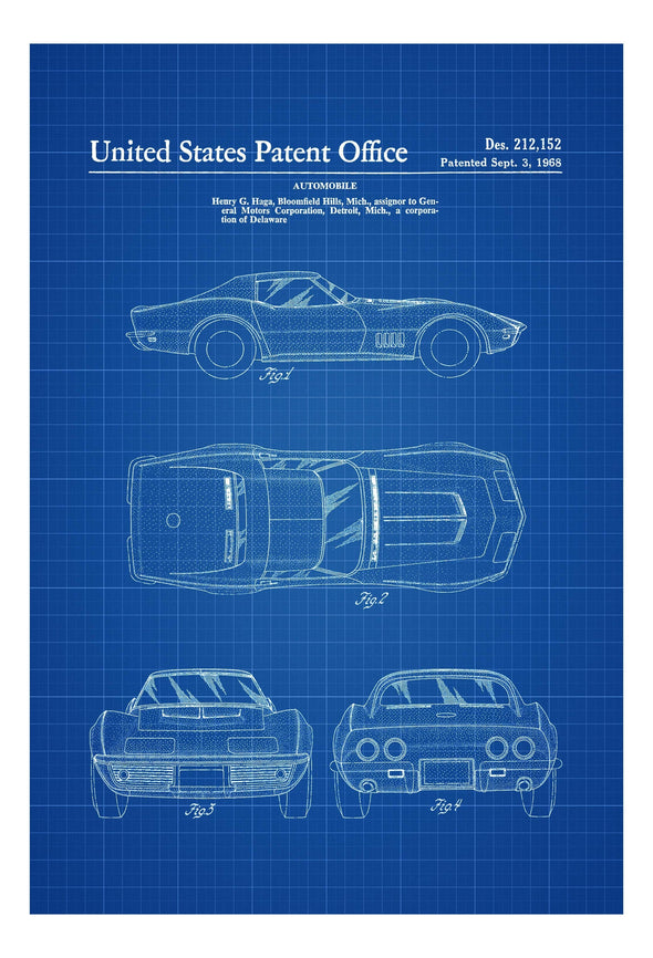1968 Corvette Patent - Patent Print, Wall Decor, Automobile Decor, Vintage Automobile Art, Classic Car, Vintage Corvette, 68 Vette mws_apo_generated mypatentprints Parchment #MWS Options 3430869632 