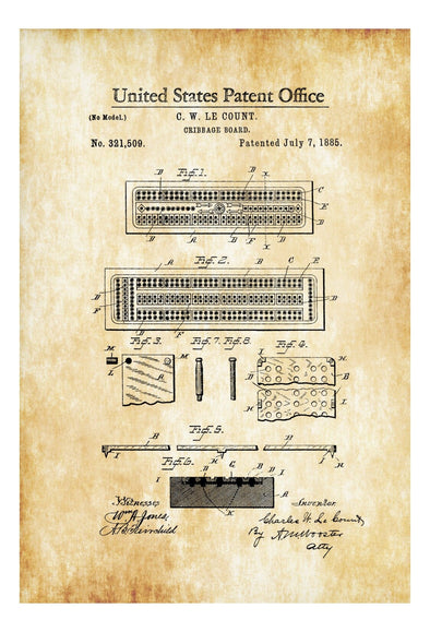 Cribbage Board Patent - Patent Print, Game Room Decor, Cribbage Patent, Game Night, Board Game Patent, Game Room Art, Vintage Toy mws_apo_generated mypatentprints Parchment #MWS Options 4057065951 