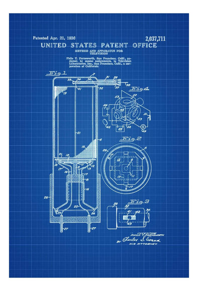 Early Television Patent 1936 - Patent Prints, Vintage Television, Technology Patent, Old TV, Philo T. Farnsworth mws_apo_generated mypatentprints Parchment #MWS Options 2174478859 