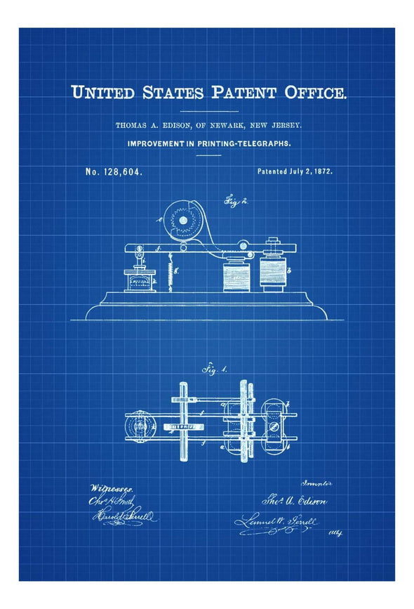 Edison Telegraph Patent 1872 - Patent Prints, Telegraph Poster, Office Decor, Geek Gift, Edison Patent, Edison Art, Edison Inventions mws_apo_generated mypatentprints Chalkboard #MWS Options 1402464761 