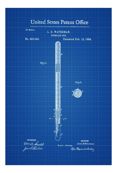 Fountain Pen Patent - Patent Print, Wall Decor, Office Decor, Vintage Pen, Old Pen, Writer Gift, Writing Instrument, Waterman Pen mws_apo_generated mypatentprints Blueprint #MWS Options 1502210549 