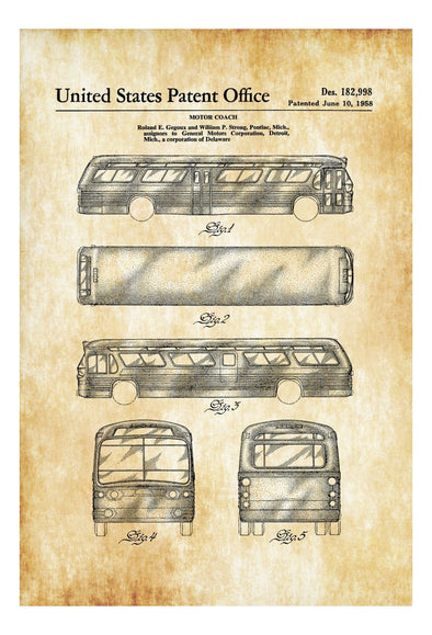 GM Motor Coach - Patent Print, Wall Decor, Automobile Decor, Automobile Art, Car Patent, Auto Patent, GM Motor Coach Print mws_apo_generated mypatentprints Parchment #MWS Options 2087643658 