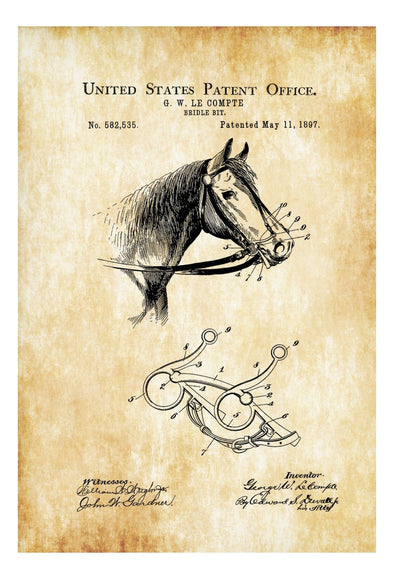 Horse Briddle Bit Patent - Patent Print, Wall Decor, Horse Art, Horse Decor, Equestrian Patent, Barn Art, Equestrian Decor, Farm Art mws_apo_generated mypatentprints 