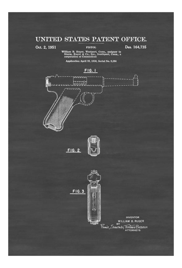 Ruger MK 1 Pistol Patent - Patent Print, Wall Decor, Gun Art, Firearm Art, Ruger Patent, Pistol Patent, Ruger MK 1 Patent, Ruger Pistol mws_apo_generated mypatentprints Parchment #MWS Options 2774788638 