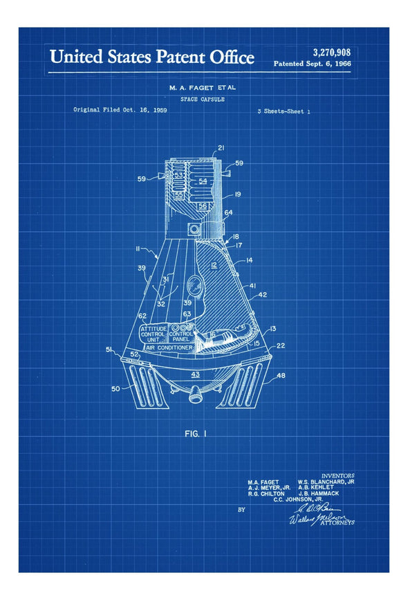 Space Capsule Patent - Space Art, Aviation Art, Blueprint, Pilot Gift, Aircraft Decor, Space Poster, Space Program, Diagrams, Spacecraft mws_apo_generated mypatentprints 