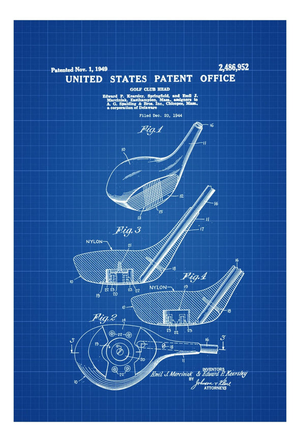 Spalding Golf Club Head Patent - Patent Print, Wall Decor, Golf Art, Golfer Gift, Golf Players, Vintage Golf, Golf Poster, Golf Decor mws_apo_generated mypatentprints Blueprint #MWS Options 1508567540 