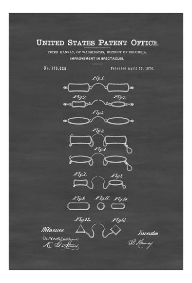 Spectacles Patent - Decor, Optometrist Decor, Patent Print, Eyeglasses Patent, Vintage Eyeglasses, Eyeglasses Drawings mws_apo_generated mypatentprints Chalkboard #MWS Options 4256492082 
